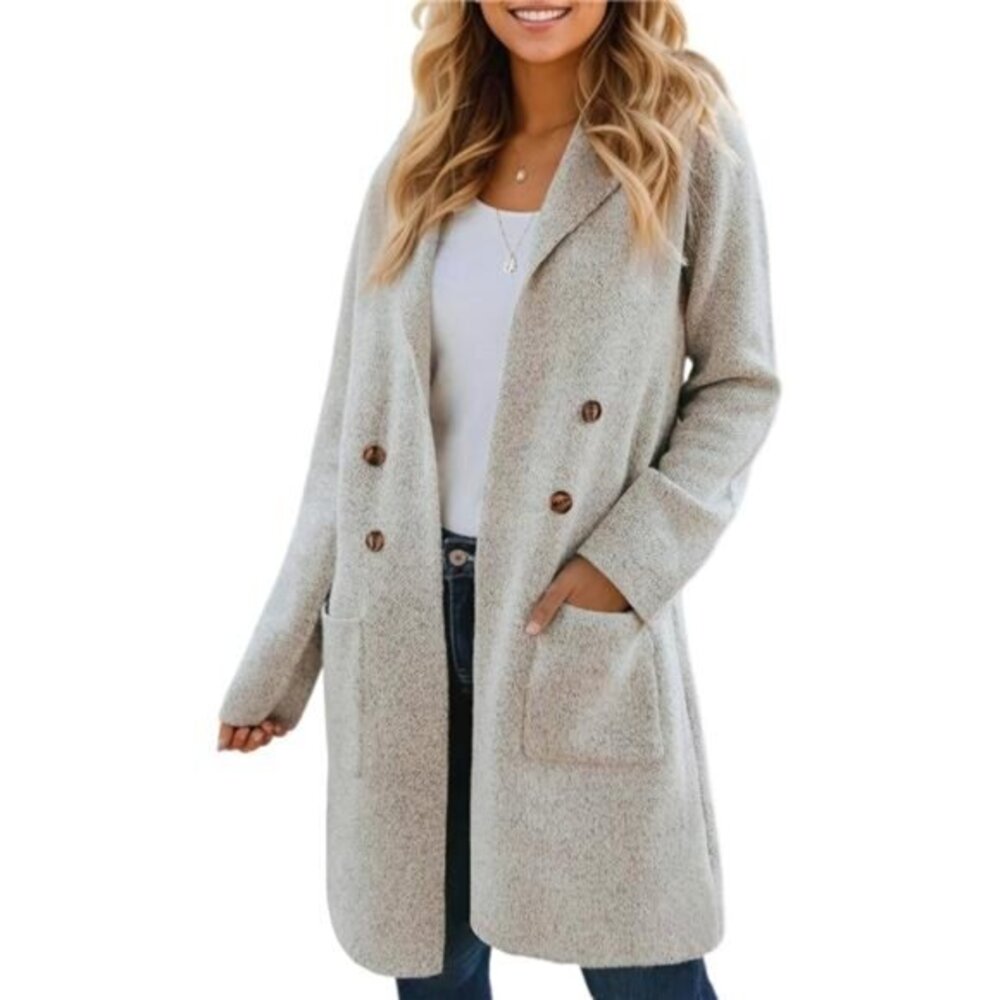 Oversized Fall Cardigan Sweater - Women’s Knit Button-Up Coatigan Jacket,Apricot